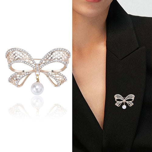 Alloy Hollow Bowknot Pendant Brooch With Rhinestones For Cardigans