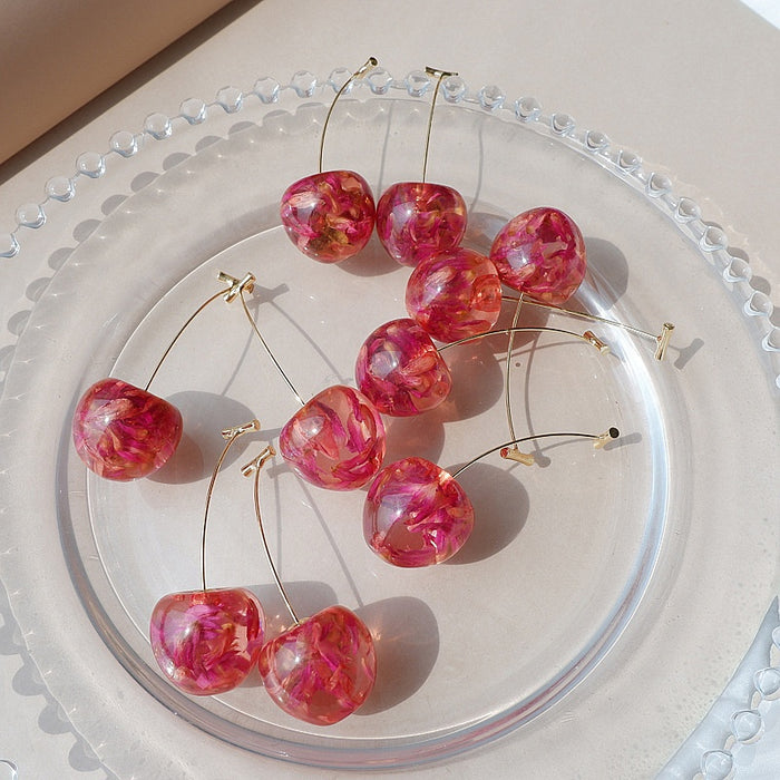 Korean Style Cute Cherry Glass Drop Earrings Summer Fresh Long Fruit Dangle Jewelry