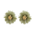 Chiffon Lace Flower Stud Earrings Elegant Purple Avocado Green Petal Alloy Fashion Earrings view 5