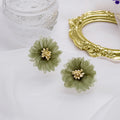 Chiffon Lace Flower Stud Earrings Elegant Purple Avocado Green Petal Alloy Fashion Earrings view 4