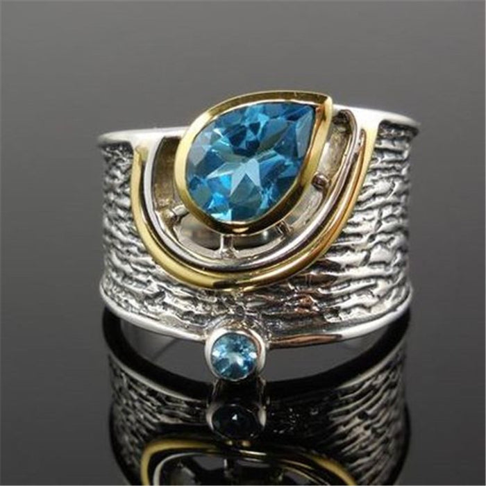 Creative Ethnic Style Blue Rhinestone Zircon Ring For Women Fashion Statement Finger Ring