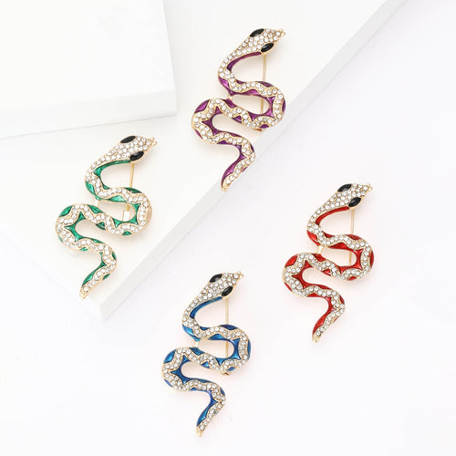 Alloy Rhinestone Snake Brooch Pin For Coats And Jackets