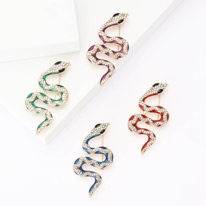Alloy Rhinestone Snake Brooch Pin For Coats And Jackets