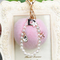 Letter D Pearl Loop Plush Pom Pom Keychains in Fifteen Colors view 10