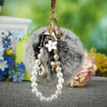 Letter D Pearl Loop Plush Pom Pom Keychains in Fifteen Colors view 9