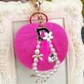 Letter D Pearl Loop Plush Pom Pom Keychains in Fifteen Colors view 12