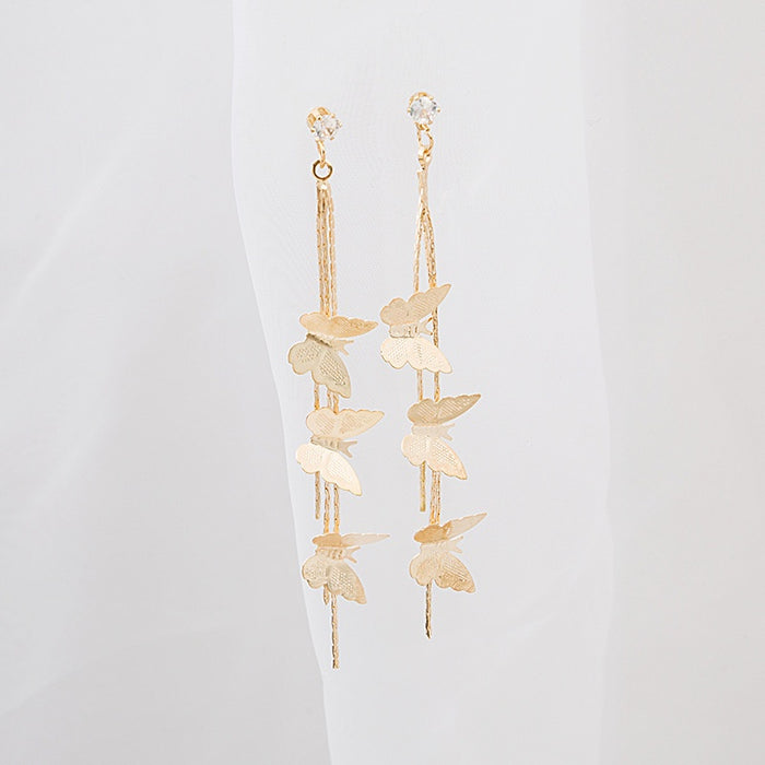 Vintage French Long Tassel Butterfly Alloy Rhinestone Drop Earrings For Women Elegant Statement Earrings