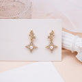 Elegant Asymmetric Star Moon Pearl Drop Studs Gold Alloy Rhinestone Zircon 925 Silver Needle Earrings view 4