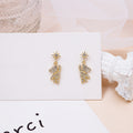 Elegant Asymmetric Star Moon Pearl Drop Studs Gold Alloy Rhinestone Zircon 925 Silver Needle Earrings view 3