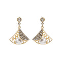 Elegant Asymmetric Star Moon Pearl Drop Studs Gold Alloy Rhinestone Zircon 925 Silver Needle Earrings view 5