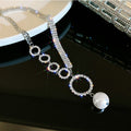 European Style Alloy Pearl Choker Necklace With Full Rhinestone Large Round Hoop Design view 3
