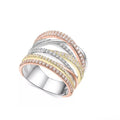 Tri Color Plated Geometric Line Micro Pave Cubic Zirconia Ring Women's Fashion Jewelry view 2