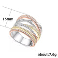 Tri Color Plated Geometric Line Micro Pave Cubic Zirconia Ring Women's Fashion Jewelry view 5
