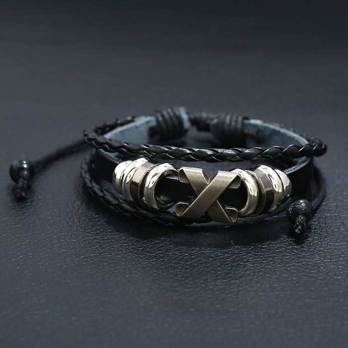 European American Vintage Beaded Cowhide Leather Bracelet Adjustable Braided Student Jewelry