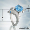 Sparkling Dolphin Shaped Women's Ring With Sapphire Blue Zircon Inlay, European American Jewelry view 3
