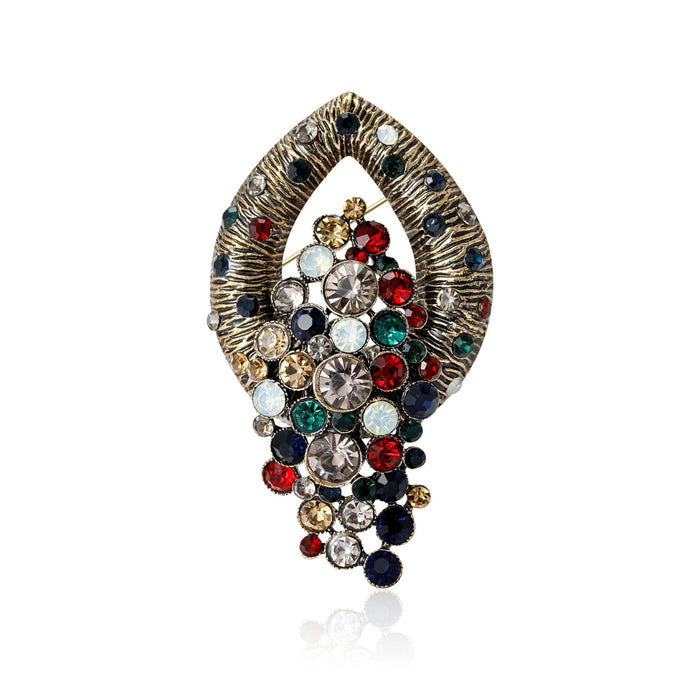 Alloy Rhinestone Vintage Brooch With Red Green Stones For Women's Clothing