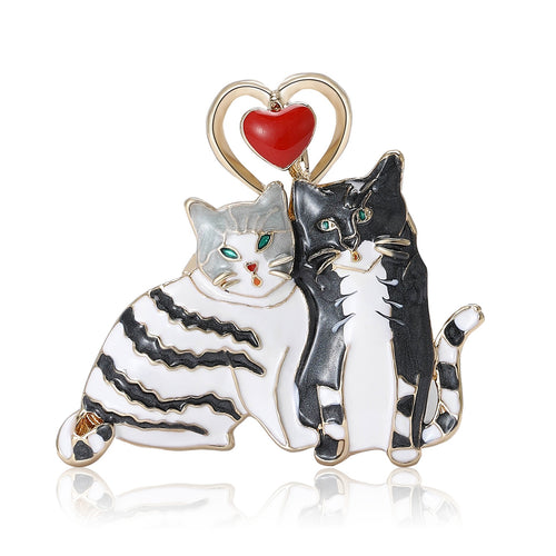 Alloy Enamel Couple Cat Brooch For Women's Apparel
