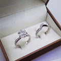 Elegant White Gold Color Six Prong Cubic Zirconia Couple Ring Set For Engagement Jewelry view 1