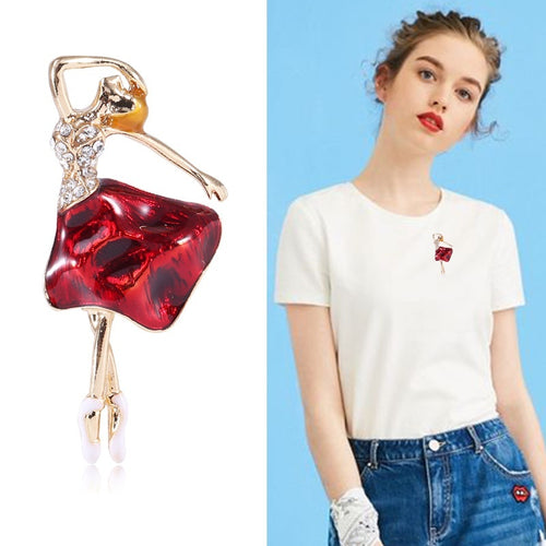 Alloy Enamel Rhinestone Ballerina Brooch For Premium Clothing Decoration
