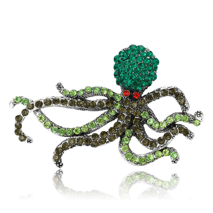 Alloy Rhinestone Octopus Brooch Pin For Ocean Animal Apparel Decor