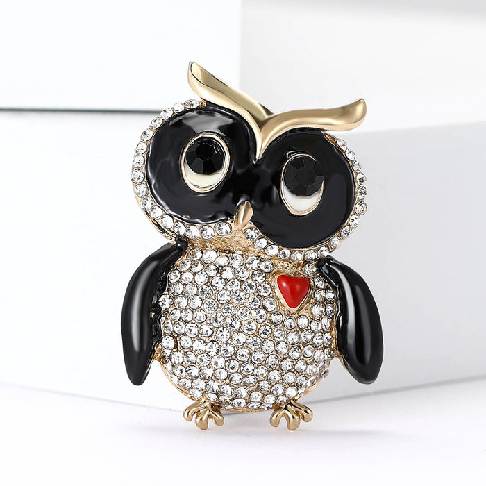 Alloy Rhinestone Owl Brooch Pin For Women Clothing Decoration