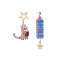 Enamel Cartoon Dinosaur Rocket Hot Air Balloon Rabbit Lollipop Asymmetric 925 Silver Needle Earrings view 5
