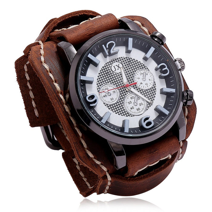 Vintage Distressed Men's Cowhide Leather Bracelet Punk Genuine Leather Wristband