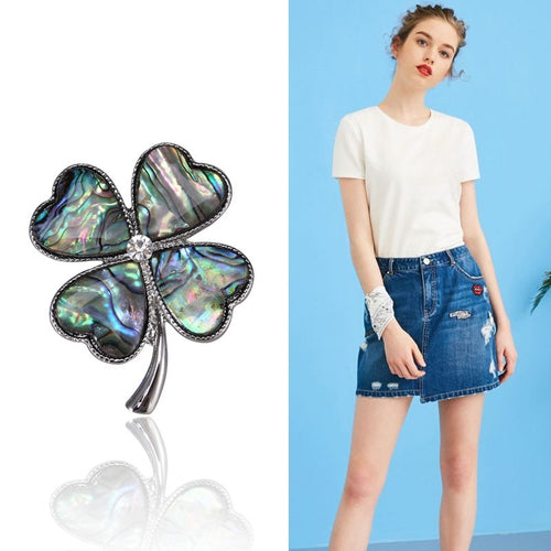 Alloy Natural Shell Four Leaf Clover Brooch For Clothing Accessories