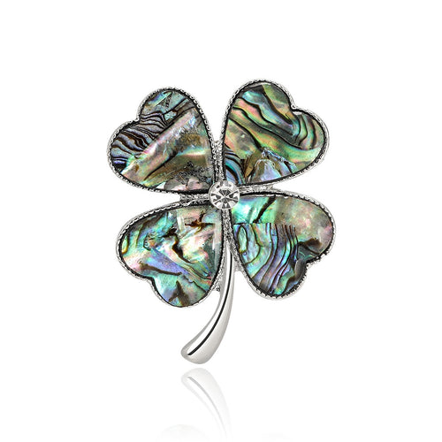 Alloy Natural Shell Four Leaf Clover Brooch For Clothing Accessories
