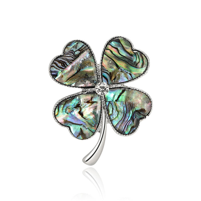 Alloy Natural Shell Four Leaf Clover Brooch For Clothing Accessories