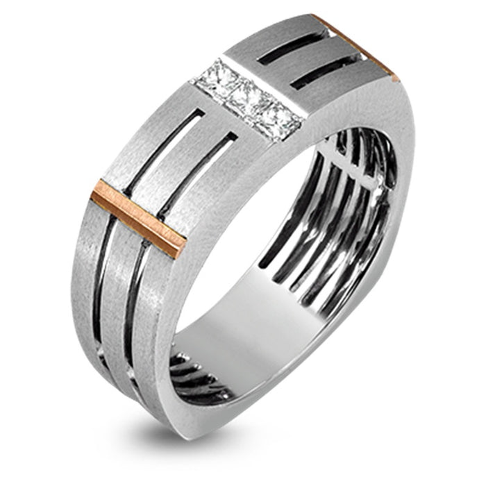 Punk Two Tone Electroplated Zircon Inlaid Ring, European American Fashion Finger Jewelry