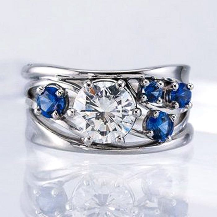 Delicate Women's Hollow Geometric Line Ring With Two Color Zircon Inlay, Versatile Jewelry