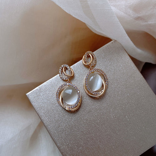 Alloy Silver Pin 3D Geometric Cat Eye Drop Earrings For Women Korean Versatile Style