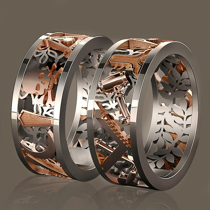 Creative Punk Hollow Two Tone Men's Ring European American Fashion Jewelry