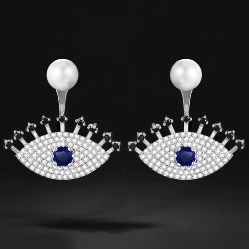 Women's Angel Eye Stud Earrings With Zircon And Faux Pearl, European Luxury Fashion Jewelry