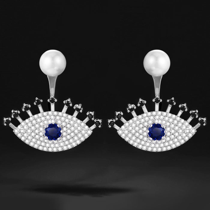Women's Angel Eye Stud Earrings With Zircon And Faux Pearl, European Luxury Fashion Jewelry