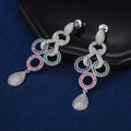 Trendy Street Style Contrast Color Long Drop Earrings Light Luxury Zircon Earrings For Women view 3