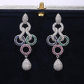 Trendy Street Style Contrast Color Long Drop Earrings Light Luxury Zircon Earrings For Women view 2