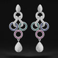 Trendy Street Style Contrast Color Long Drop Earrings Light Luxury Zircon Earrings For Women view 1