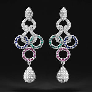 Trendy Street Style Contrast Color Long Drop Earrings Light Luxury Zircon Earrings For Women