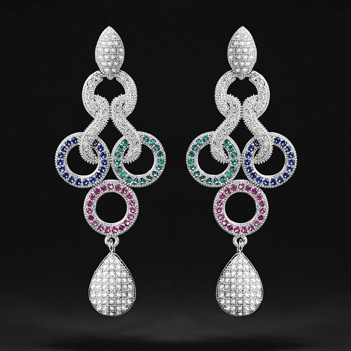 Trendy Street Style Contrast Color Long Drop Earrings Light Luxury Zircon Earrings For Women