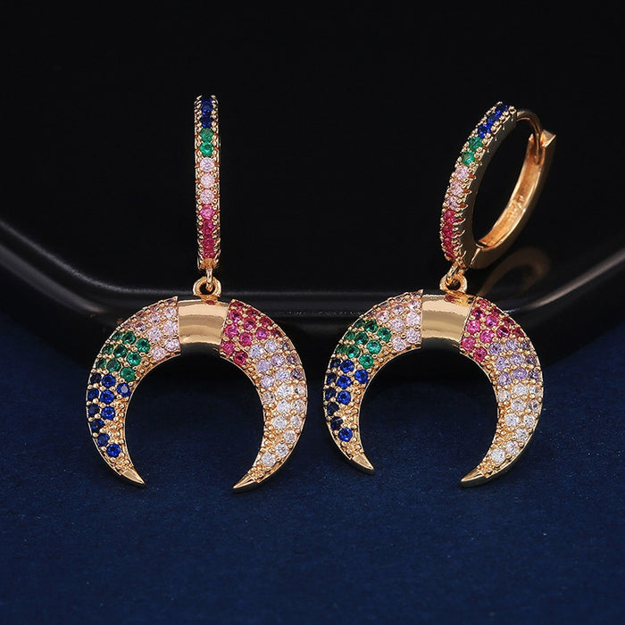 Ethnic Style Lucky Crescent Moon Drop Earrings, Trendy Street Fashion Jewelry