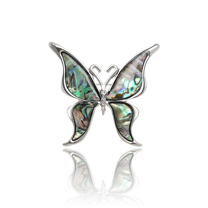 Alloy Abalone Shell Butterfly Brooch With Rhinestones For Coats