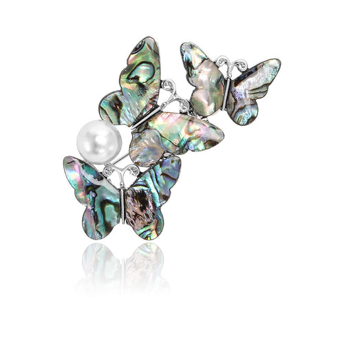 Alloy Natural Abalone Shell Butterfly Brooch Pin For Women's Clothing