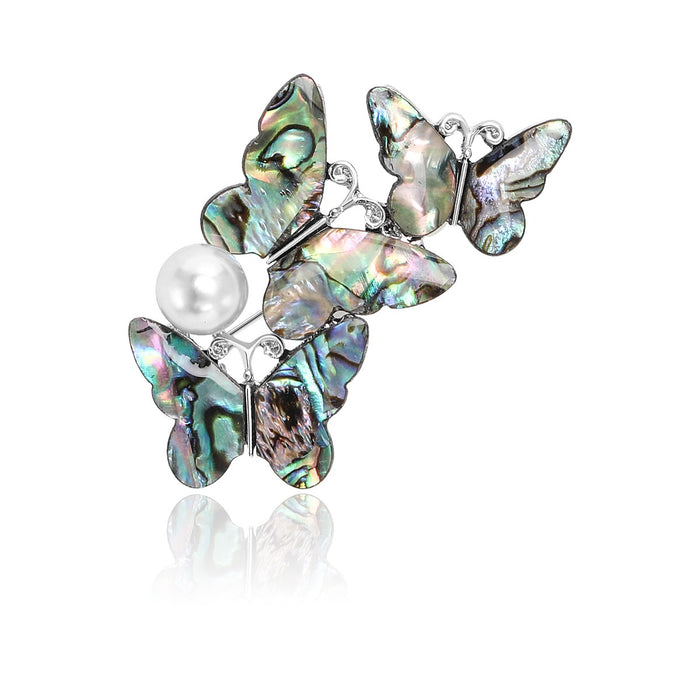 Alloy Natural Abalone Shell Butterfly Brooch Pin For Women's Clothing