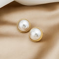 Elegant Vintage Round Faux Pearl Studs With Gold Alloy Rope Edge 925 Silver Pin French Style Earrings view 2