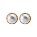 Elegant Vintage Round Faux Pearl Studs With Gold Alloy Rope Edge 925 Silver Pin French Style Earrings view 5