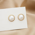 Elegant Vintage Round Faux Pearl Studs With Gold Alloy Rope Edge 925 Silver Pin French Style Earrings view 4