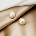 Elegant Vintage Round Faux Pearl Studs With Gold Alloy Rope Edge 925 Silver Pin French Style Earrings view 3
