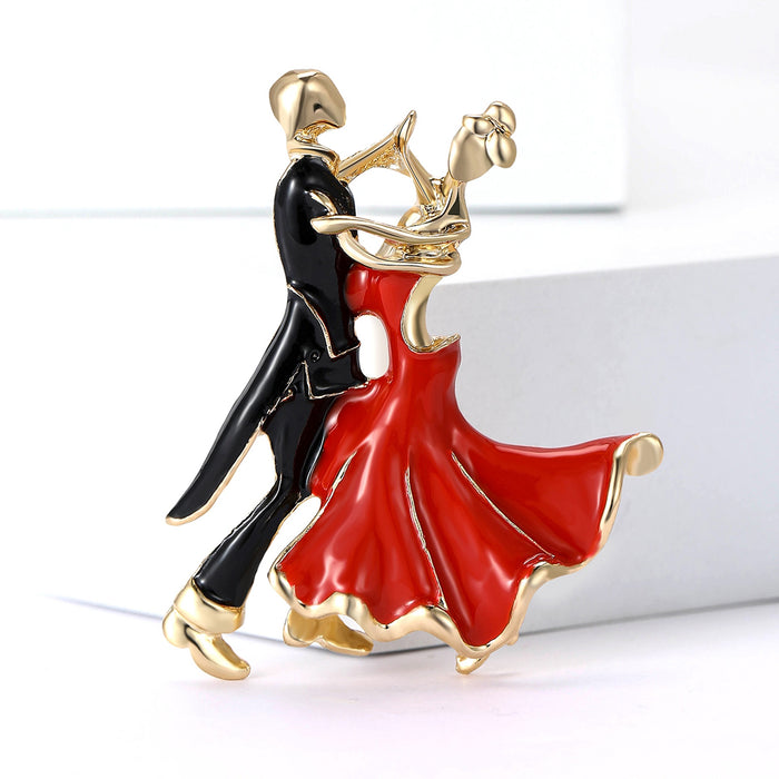Alloy Enamel Dancing Couple Brooch Pin For Apparel Decoration